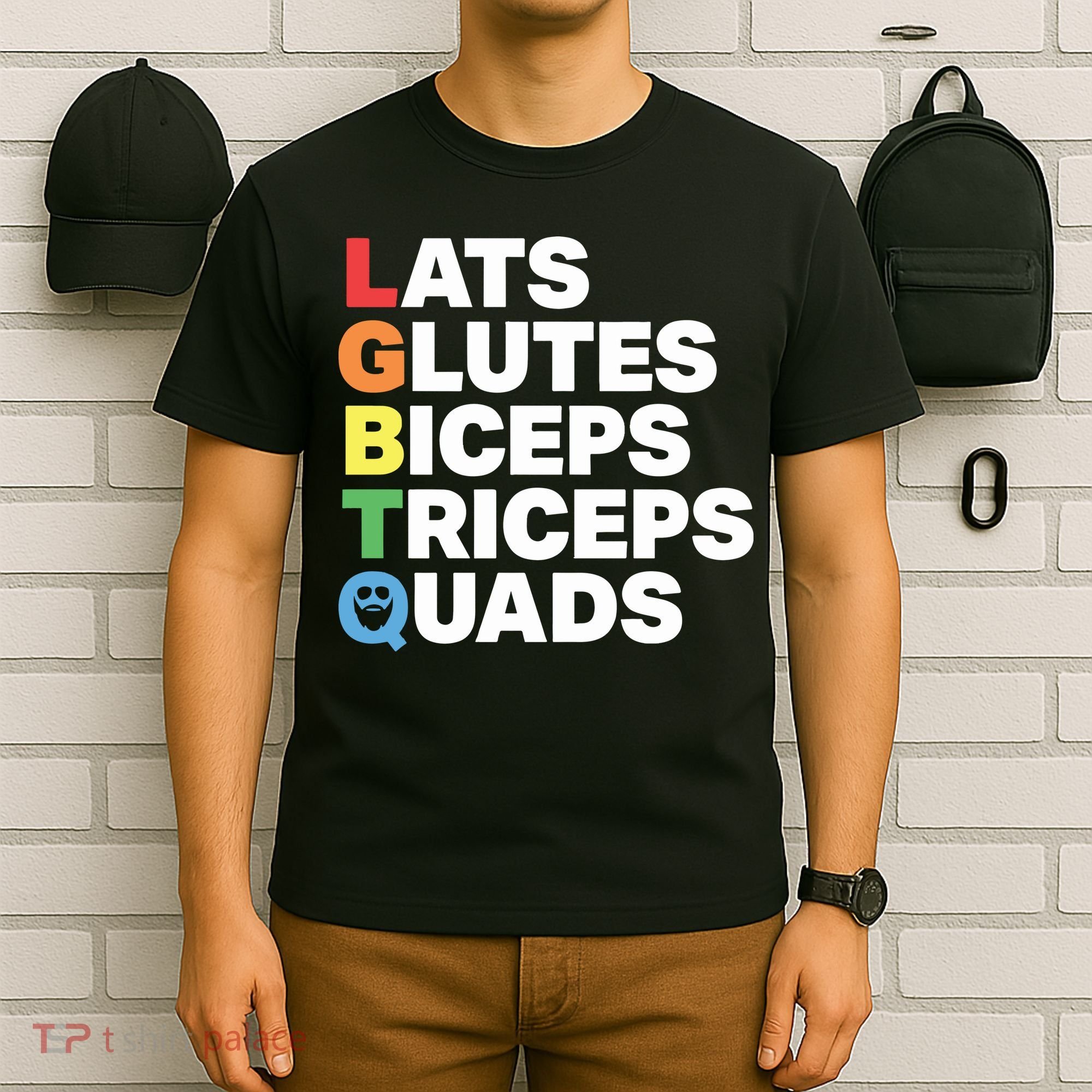 Muscle Alphabet Lats Glutes Biceps Triceps Quads Lgbtq T-Shirt