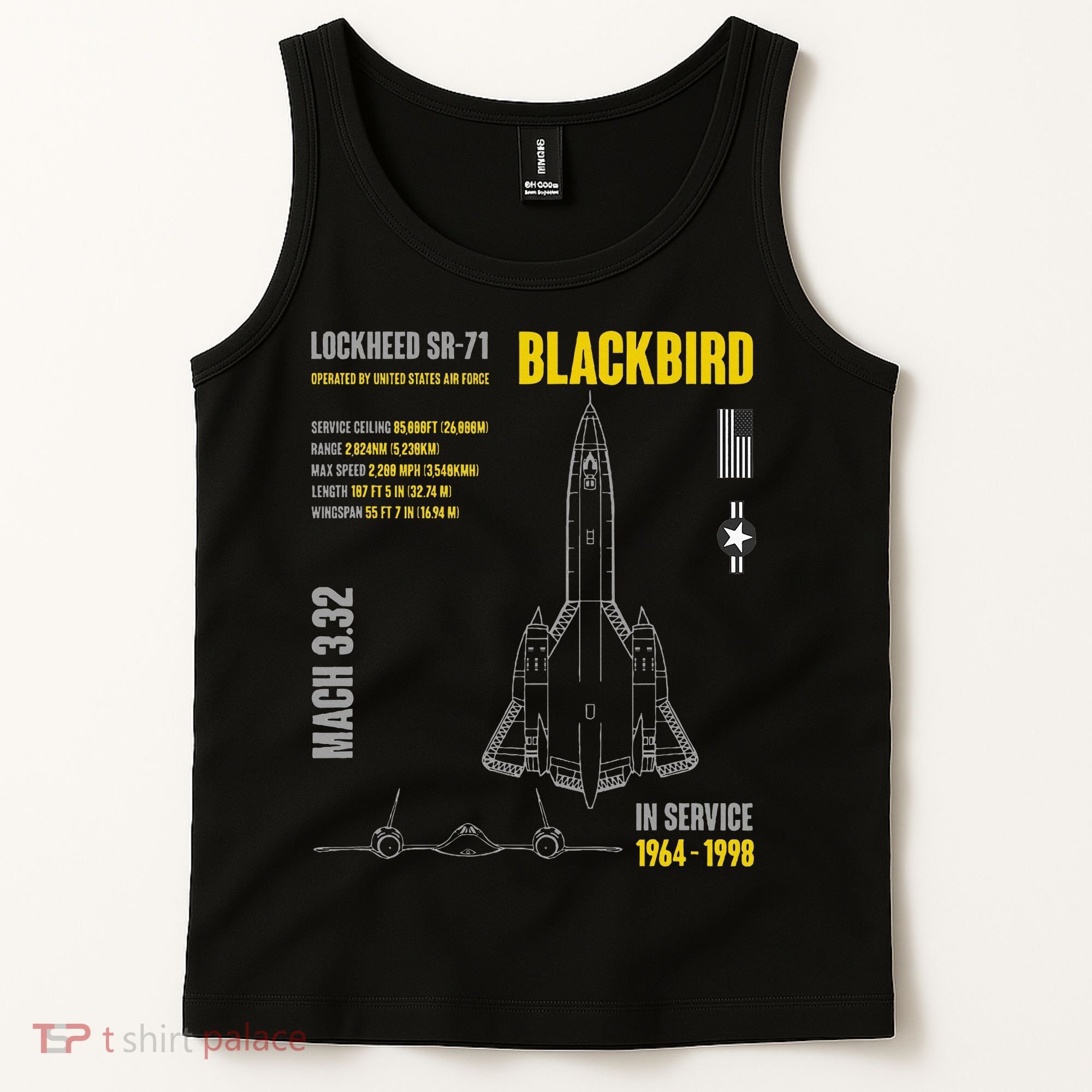 Military Aircraft Lockheed Sr71 Blackbird Usaf Tank Top