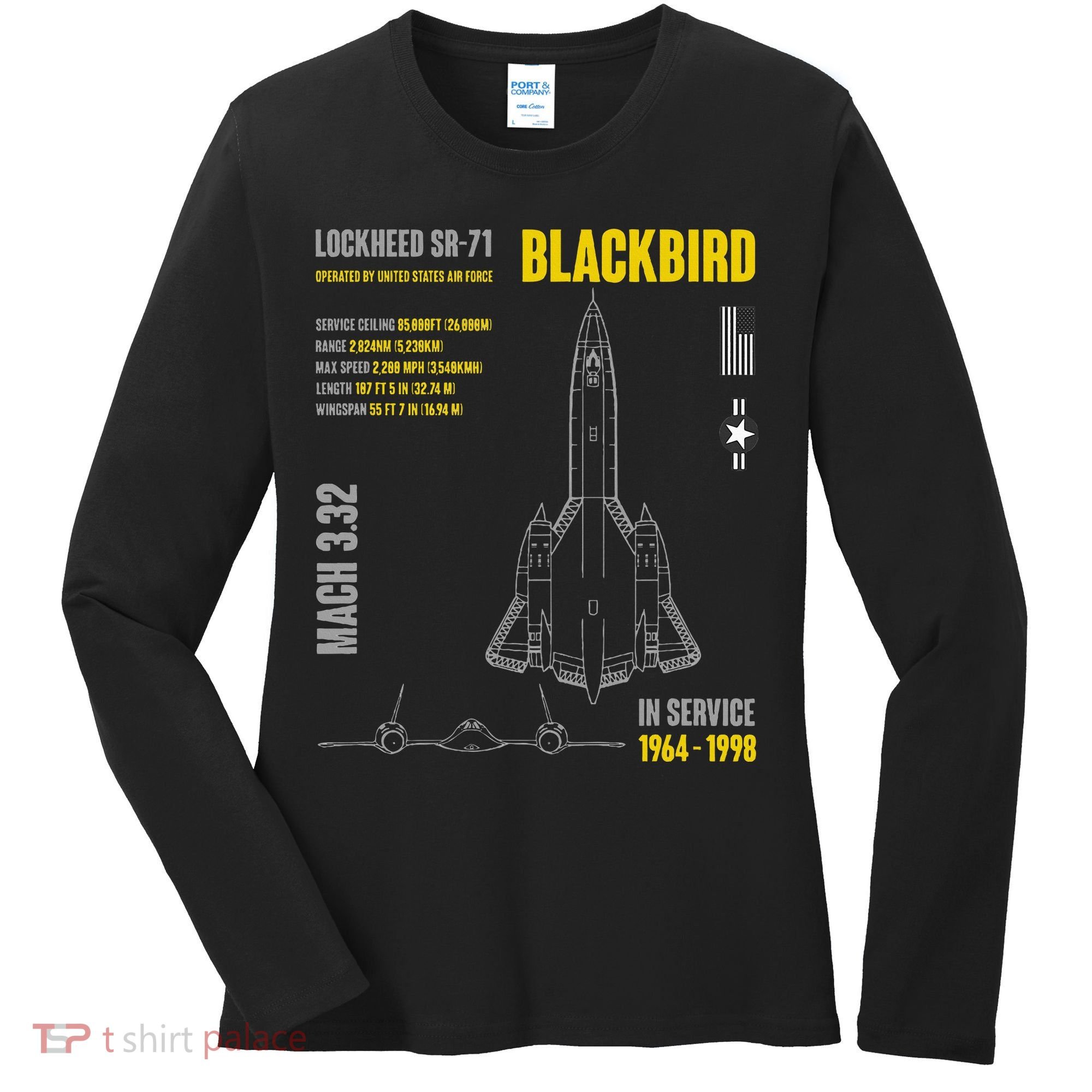 Military Aircraft Lockheed Sr71 Blackbird Usaf Women's Long Sleeve Shirt