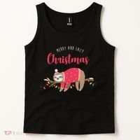 Merry And Lazy Christmas Cute Sloth Tank Top thumb 2