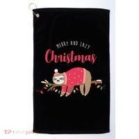Merry And Lazy Christmas Cute Sloth Golf Towel thumb 0