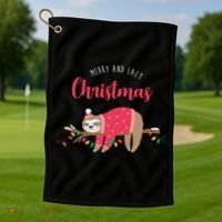 Merry And Lazy Christmas Cute Sloth Golf Towel thumb 1