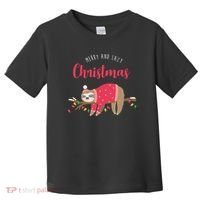 Merry And Lazy Christmas Cute Sloth Toddler T-Shirt thumb 0