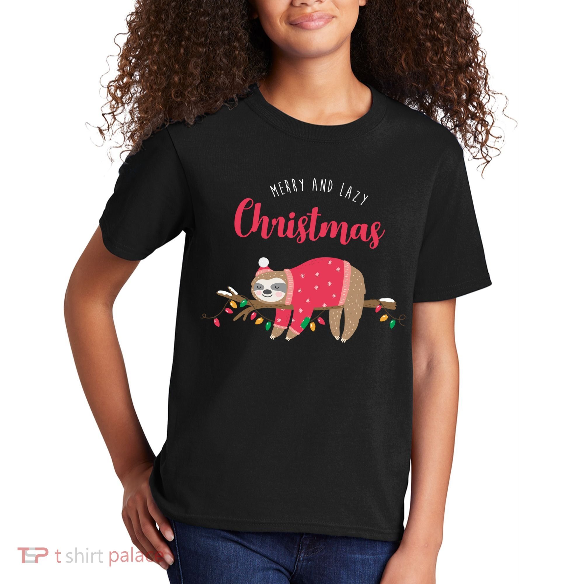 Merry And Lazy Christmas Cute Sloth Kids T-Shirt