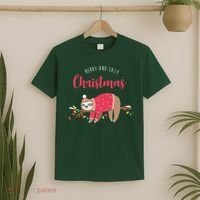 Merry And Lazy Christmas Cute Sloth T-Shirt thumb 2