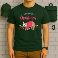 Merry And Lazy Christmas Cute Sloth T-Shirt thumb 6