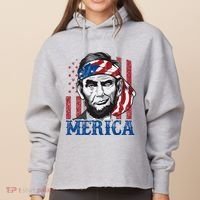 Merica Abraham Lincoln American Flag Ladies Heavyweight Boxy Pullover Hoodie thumb 0