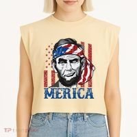 Merica Abraham Lincoln American Flag Garment-Dyed Women's Muscle Tee thumb 2
