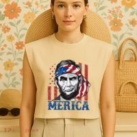 Merica Abraham Lincoln American Flag Garment-Dyed Women's Muscle Tee thumb 4