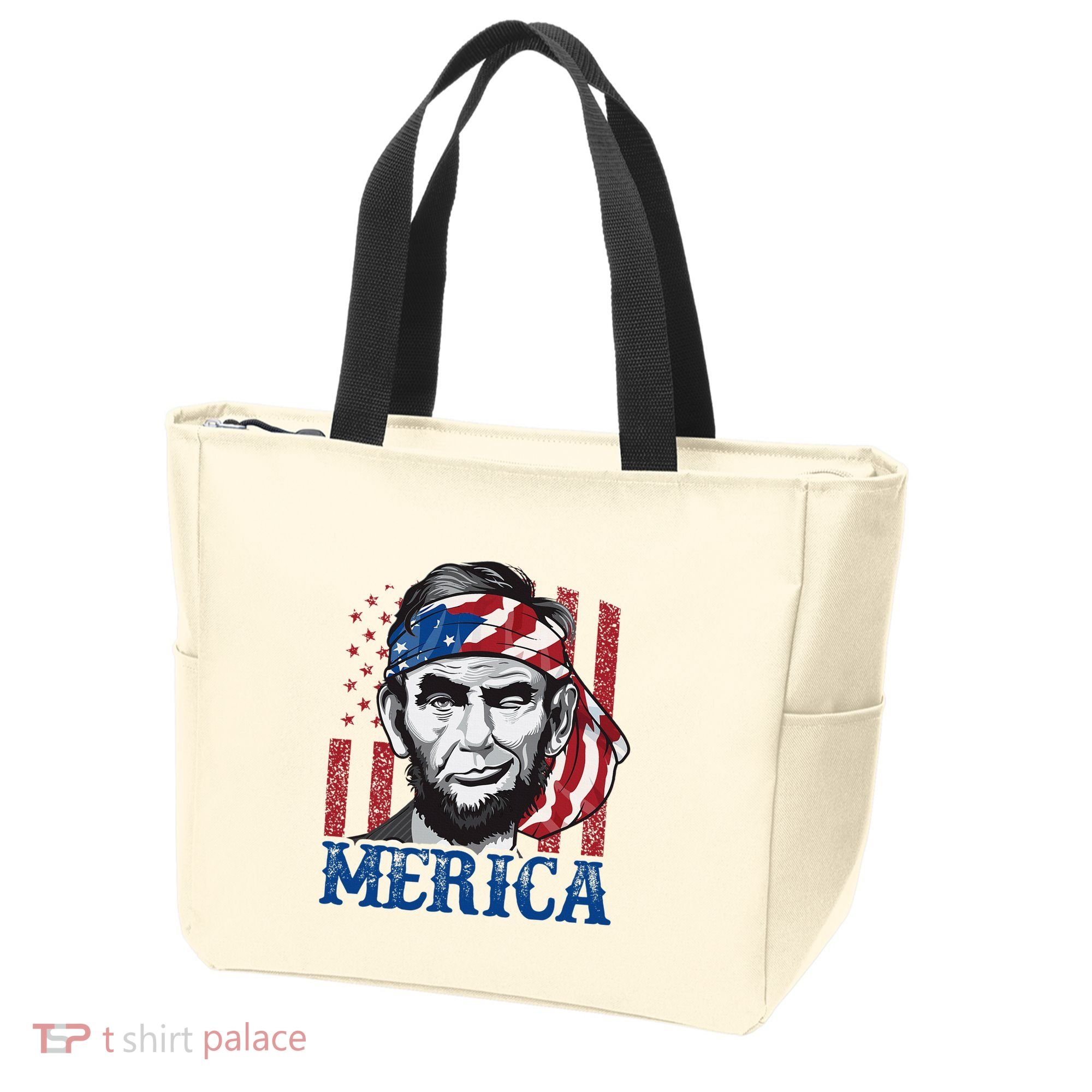 Merica Abraham Lincoln American Flag Tote Bag