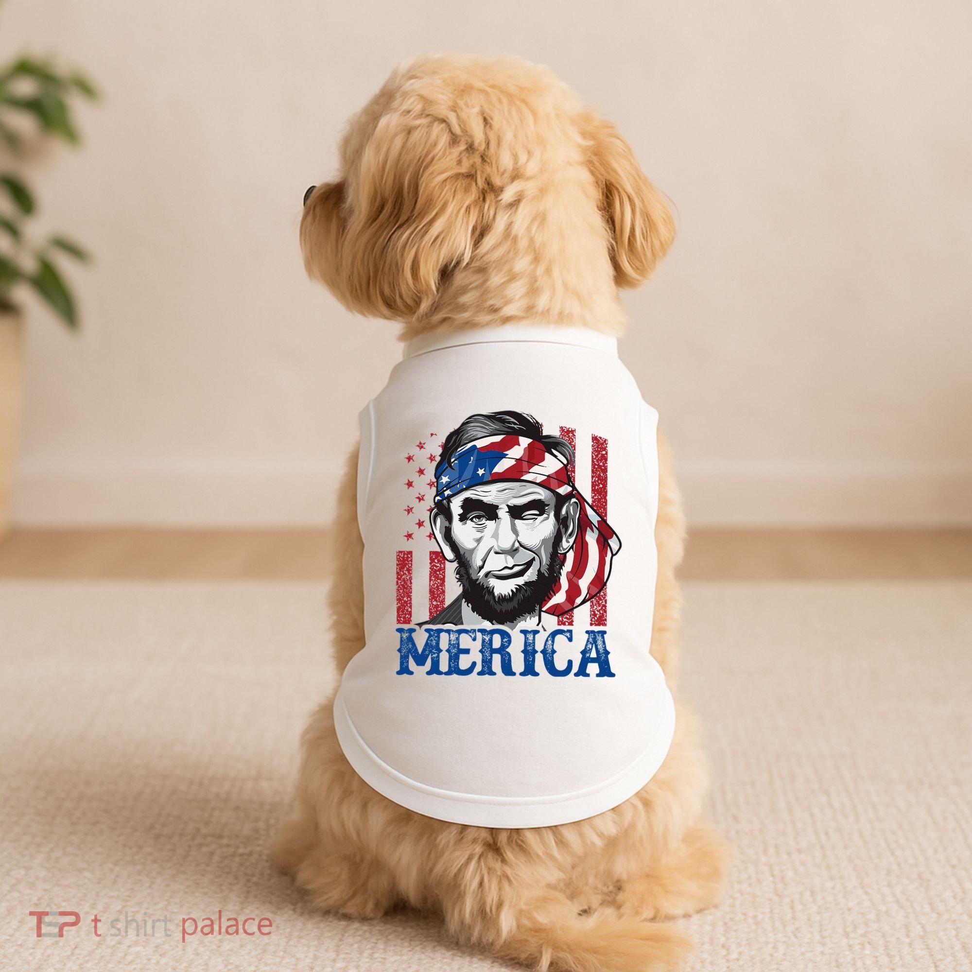 Merica Abraham Lincoln American Flag Doggie Tank