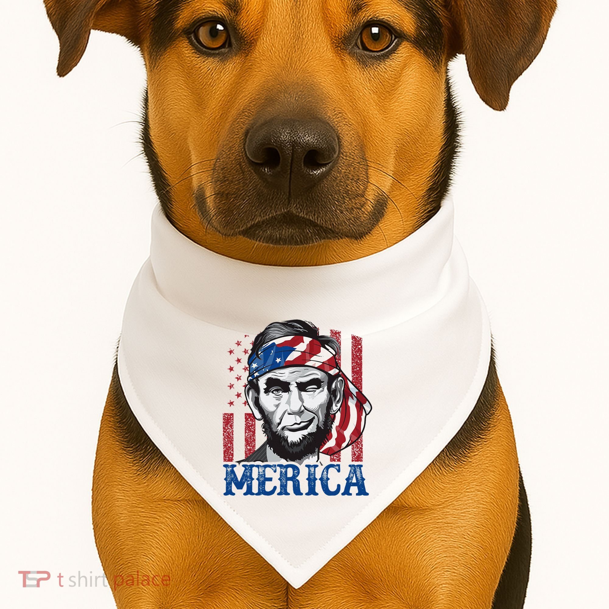 Merica Abraham Lincoln American Flag USA-Made Doggie Bandana