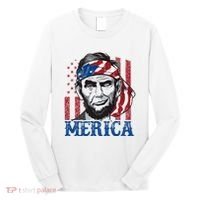 Merica Abraham Lincoln American Flag Long Sleeve Shirt thumb 0