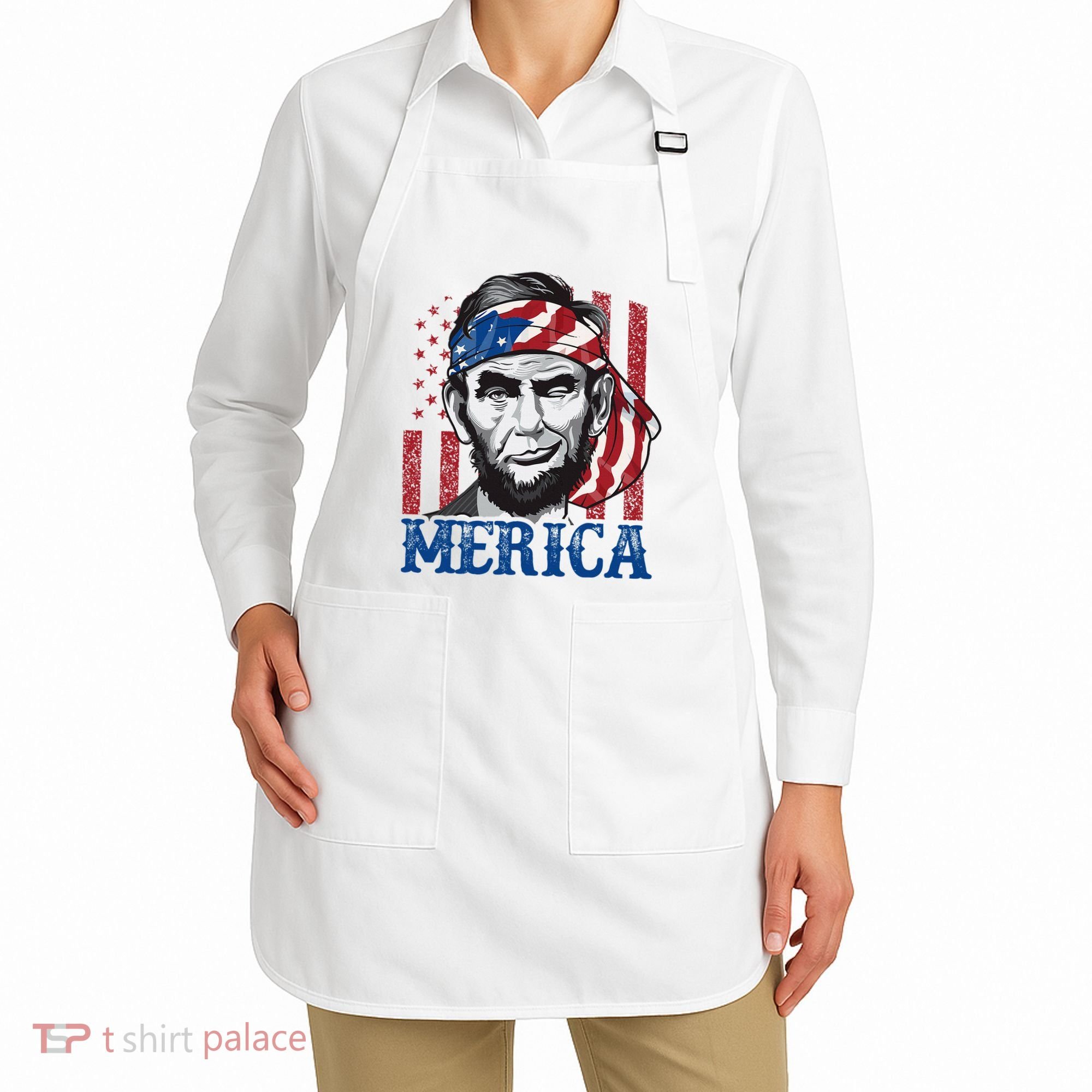 Merica Abraham Lincoln American Flag Apron