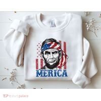 Merica Abraham Lincoln American Flag Sweatshirt thumb 2