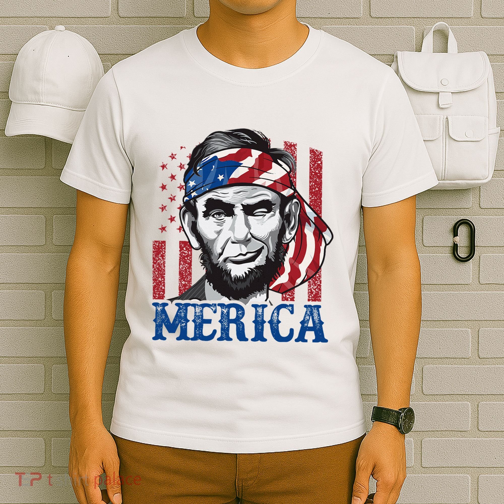 Merica Abraham Lincoln American Flag T-Shirt