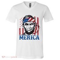 Merica Abraham Lincoln American Flag V-Neck T-Shirt thumb 0