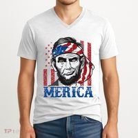 Merica Abraham Lincoln American Flag V-Neck T-Shirt thumb 2