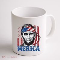 Merica Abraham Lincoln American Flag Coffee Mug thumb 1