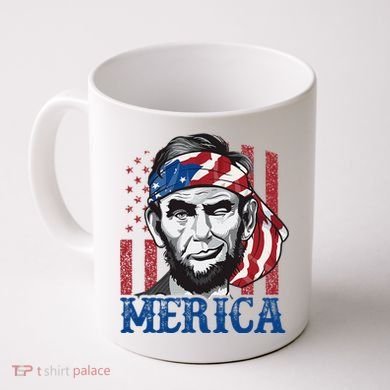 Merica Abraham Lincoln American Flag Coffee Mug