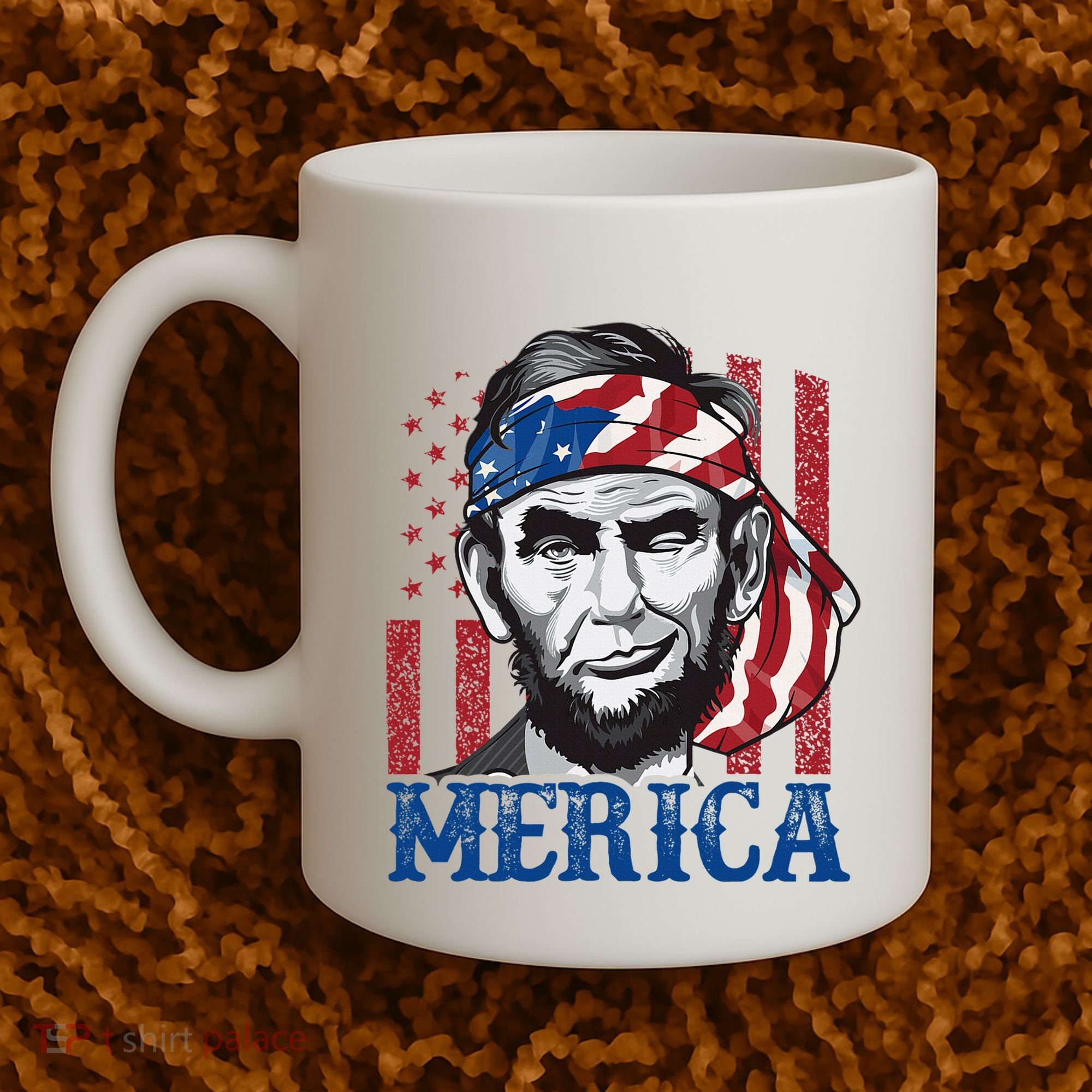 Merica Abraham Lincoln American Flag Coffee Mug