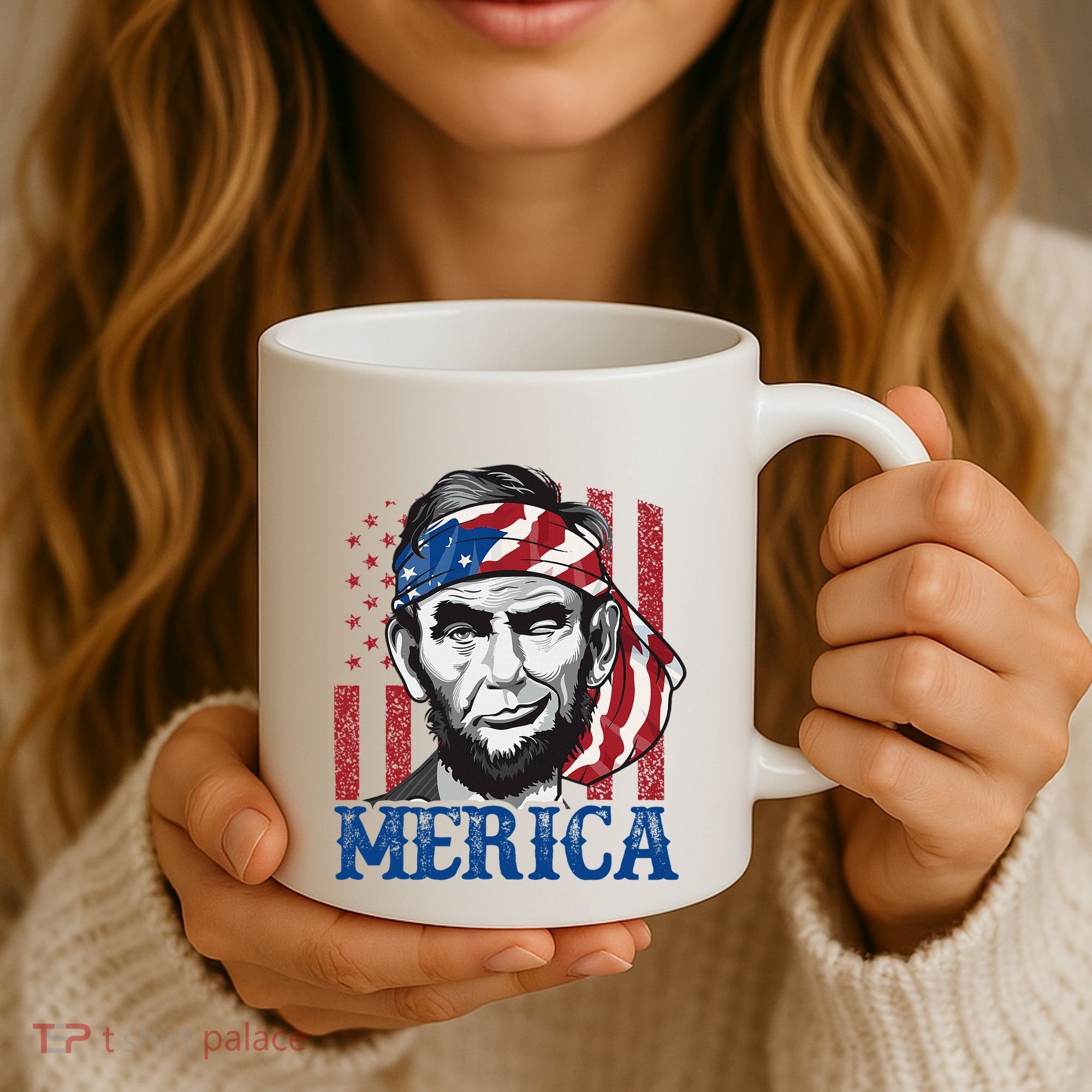 Merica Abraham Lincoln American Flag Coffee Mug