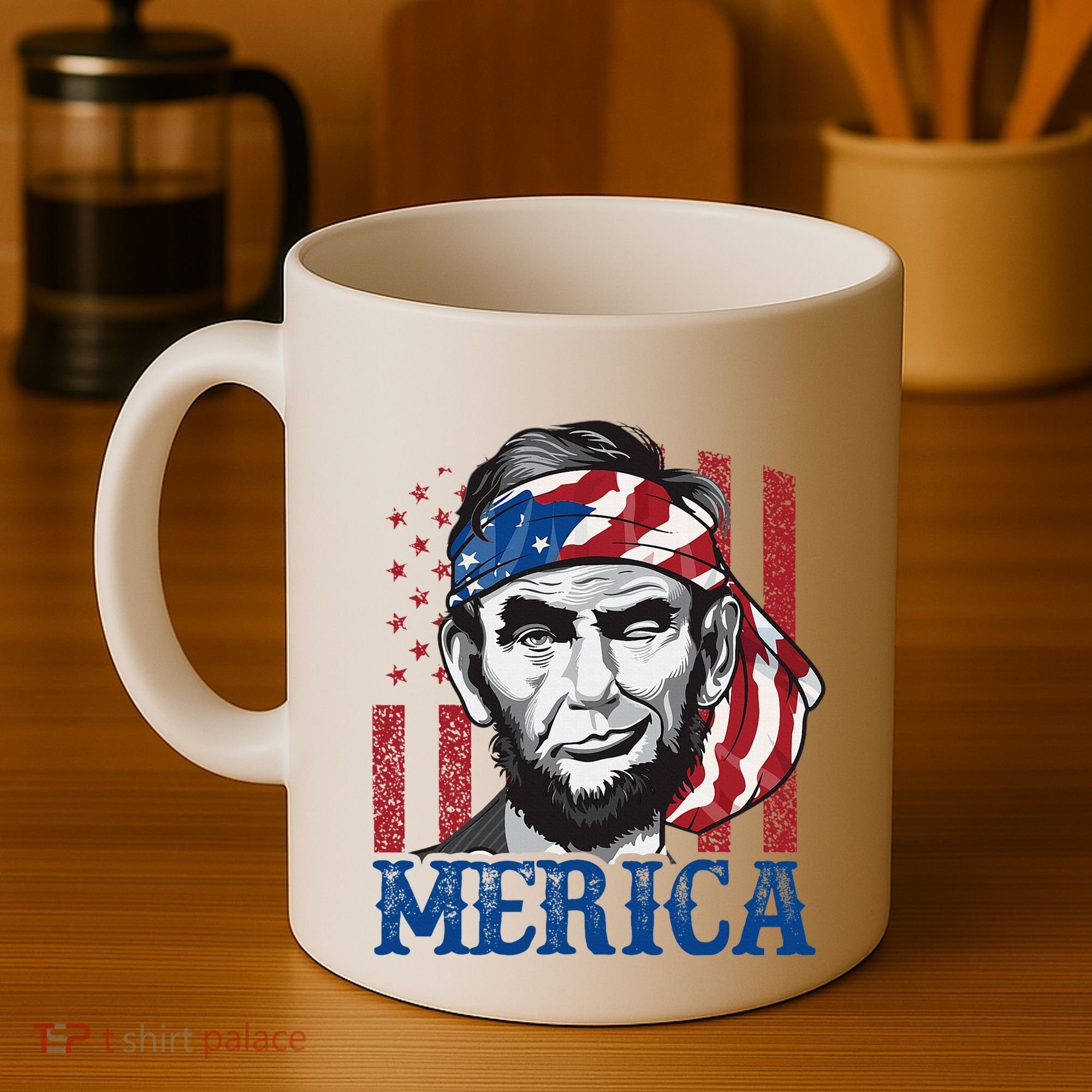 Merica Abraham Lincoln American Flag Coffee Mug