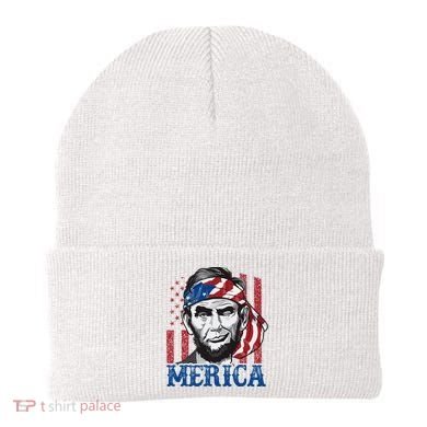 Merica Abraham Lincoln American Flag Beanie