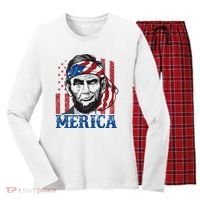 Merica Abraham Lincoln American Flag Women's Long Sleeve Flannel Pajama Set  thumb 0