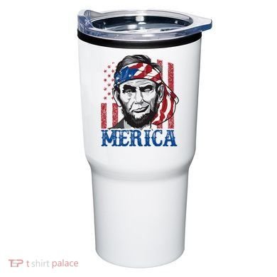 Merica Abraham Lincoln American Flag Tumbler