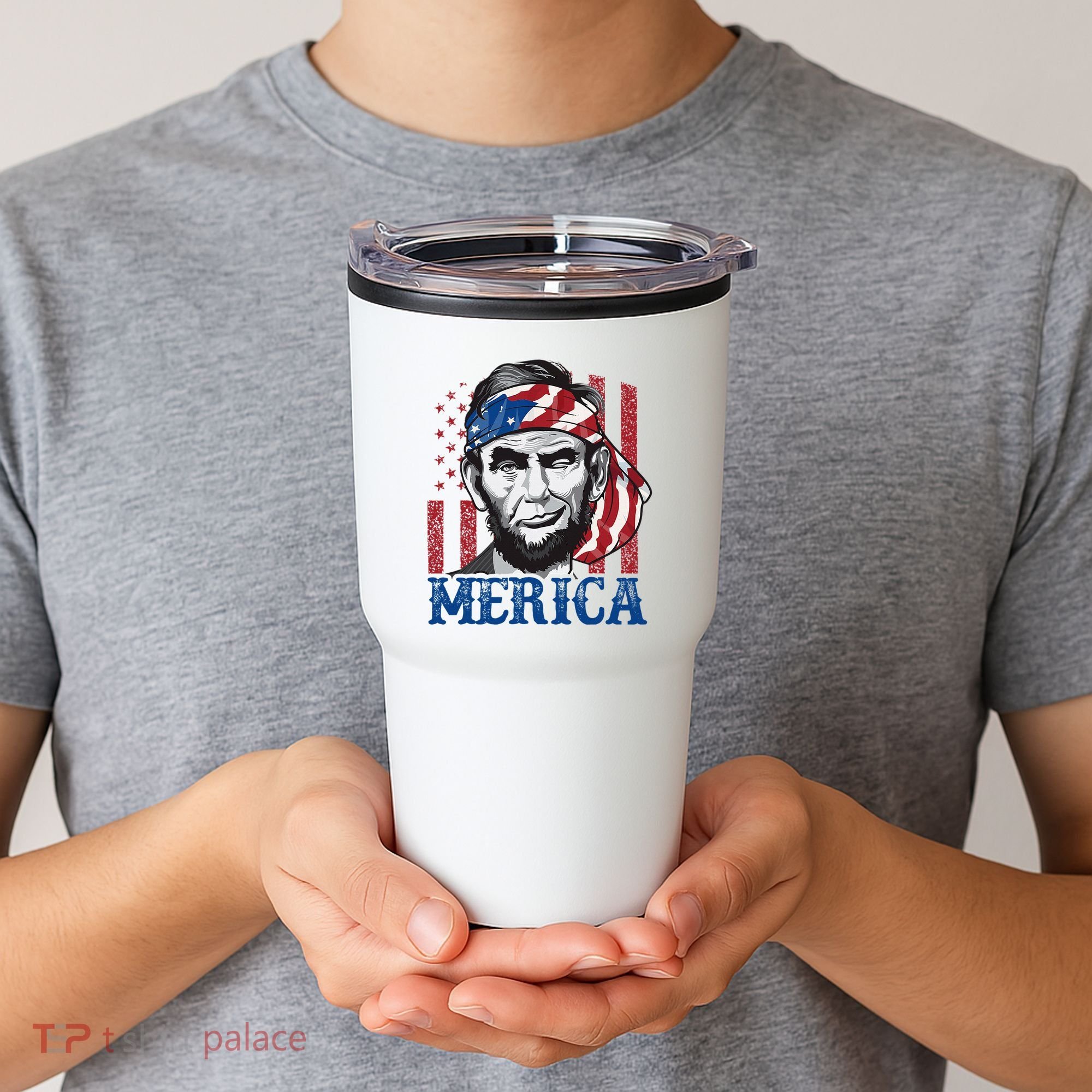 Merica Abraham Lincoln American Flag Tumbler