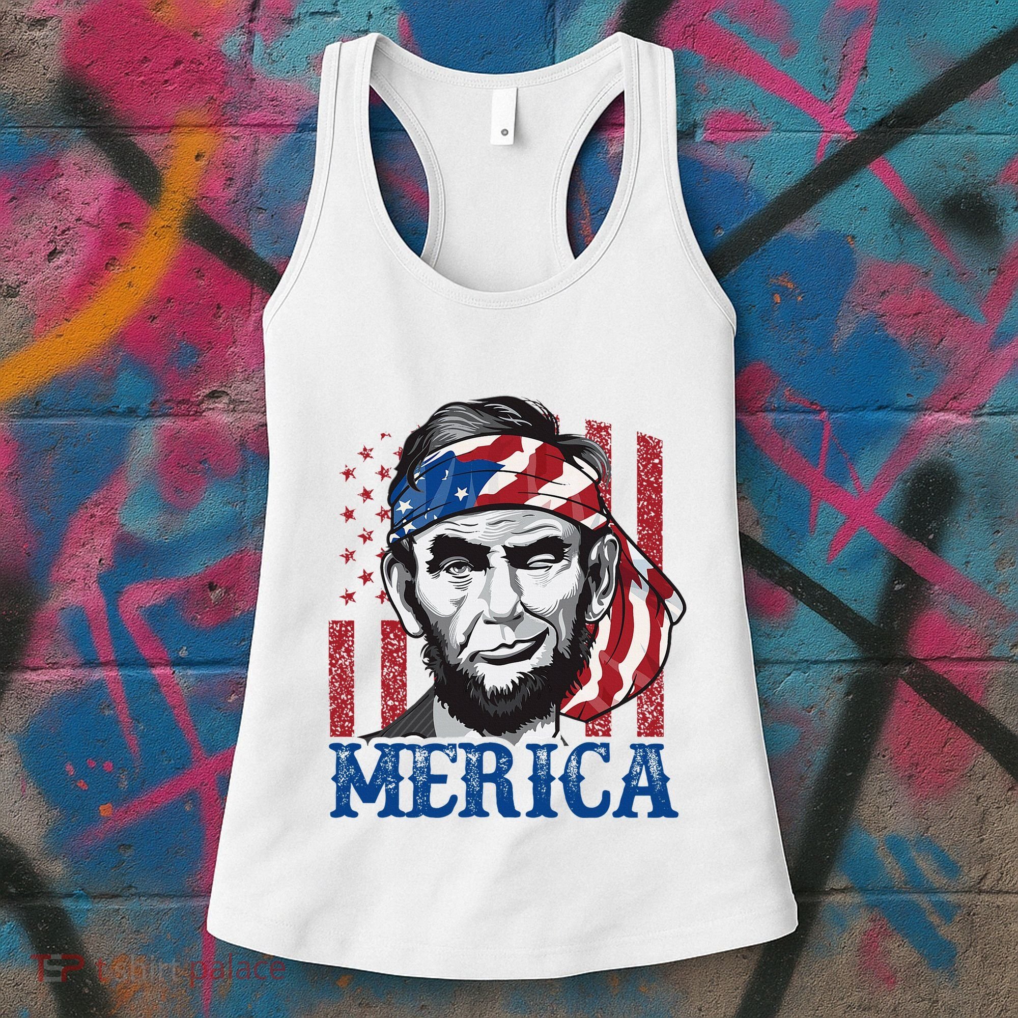 Merica Abraham Lincoln American Flag Women's Tank Top