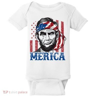 Merica Abraham Lincoln American Flag Baby Bodysuit