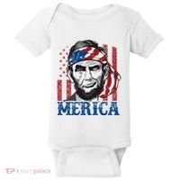Merica Abraham Lincoln American Flag Baby Bodysuit thumb 0