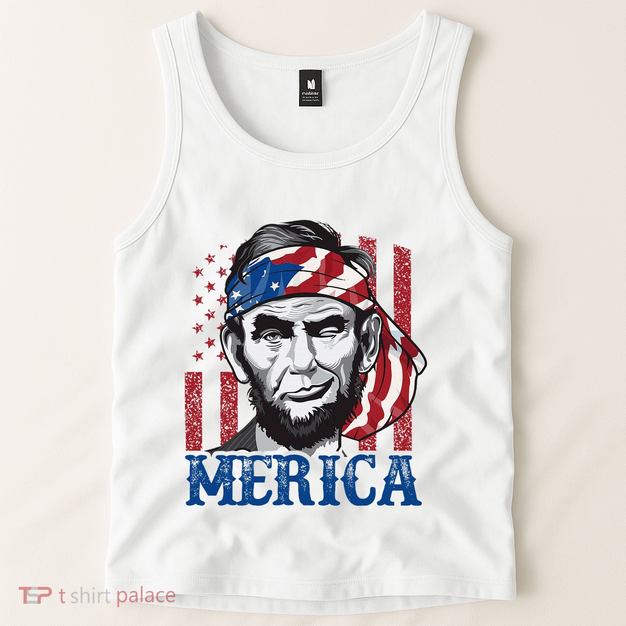 Merica Abraham Lincoln American Flag Tank Top