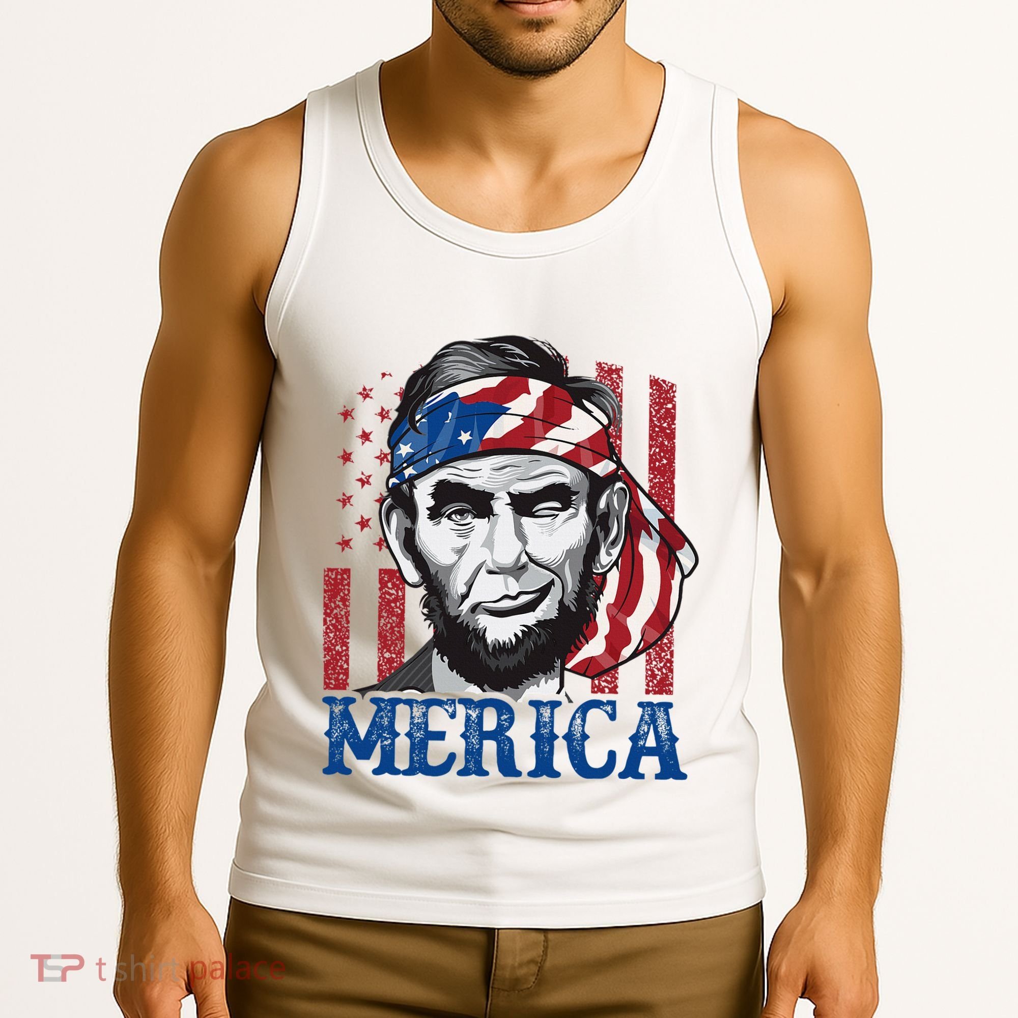 Merica Abraham Lincoln American Flag Tank Top