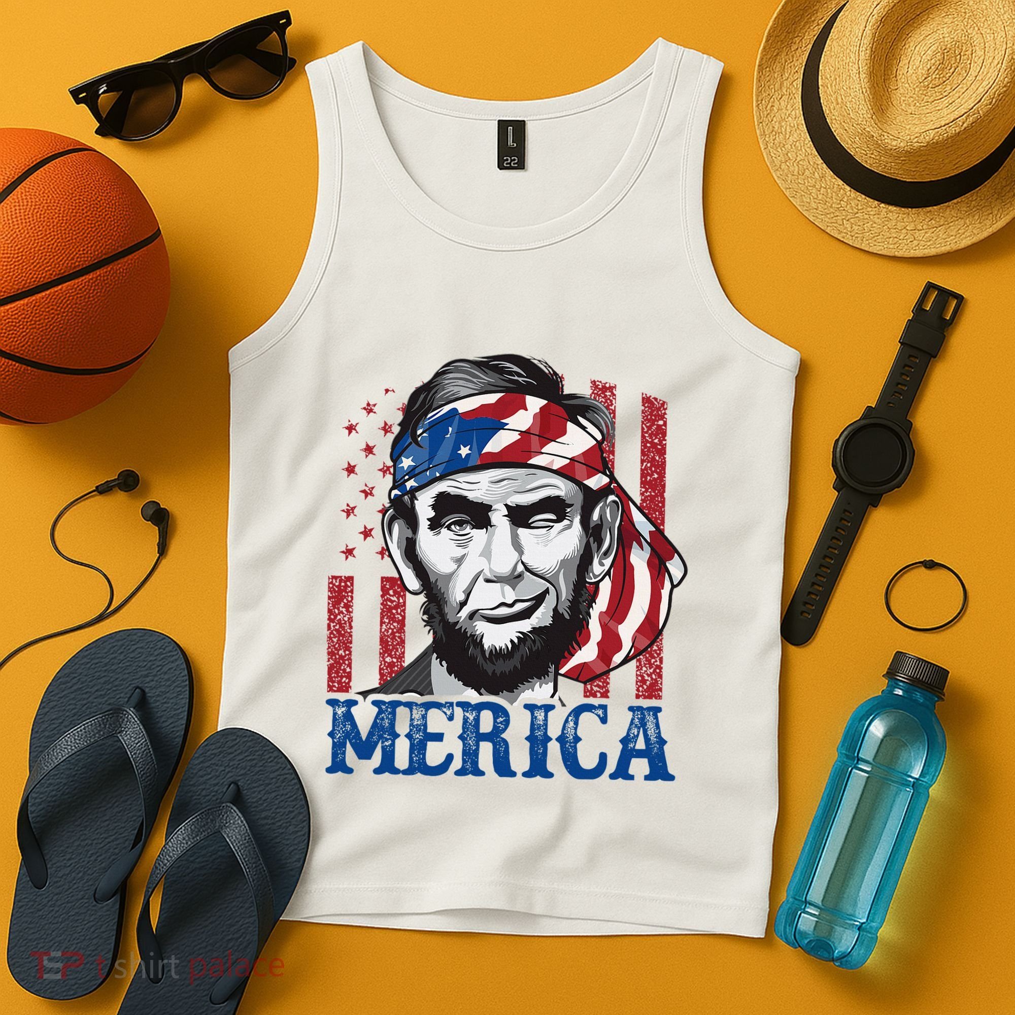 Merica Abraham Lincoln American Flag Tank Top