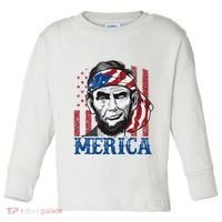 Merica Abraham Lincoln American Flag Toddler Long Sleeve Shirt thumb 0