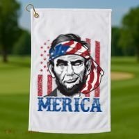 Merica Abraham Lincoln American Flag Golf Towel thumb 1