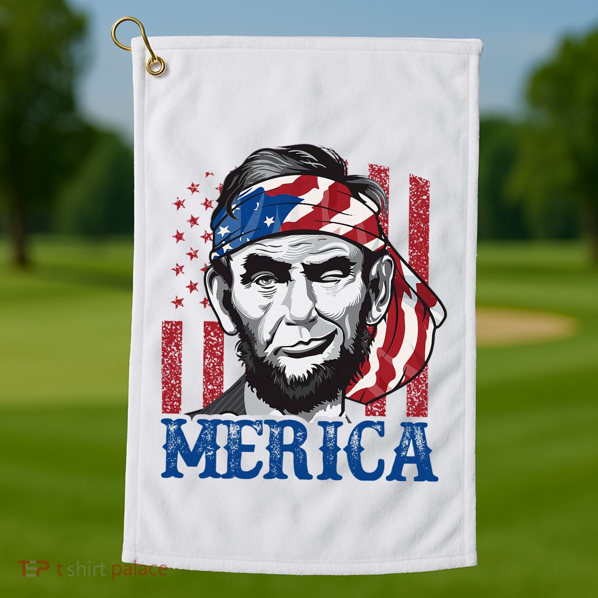Merica Abraham Lincoln American Flag Golf Towel
