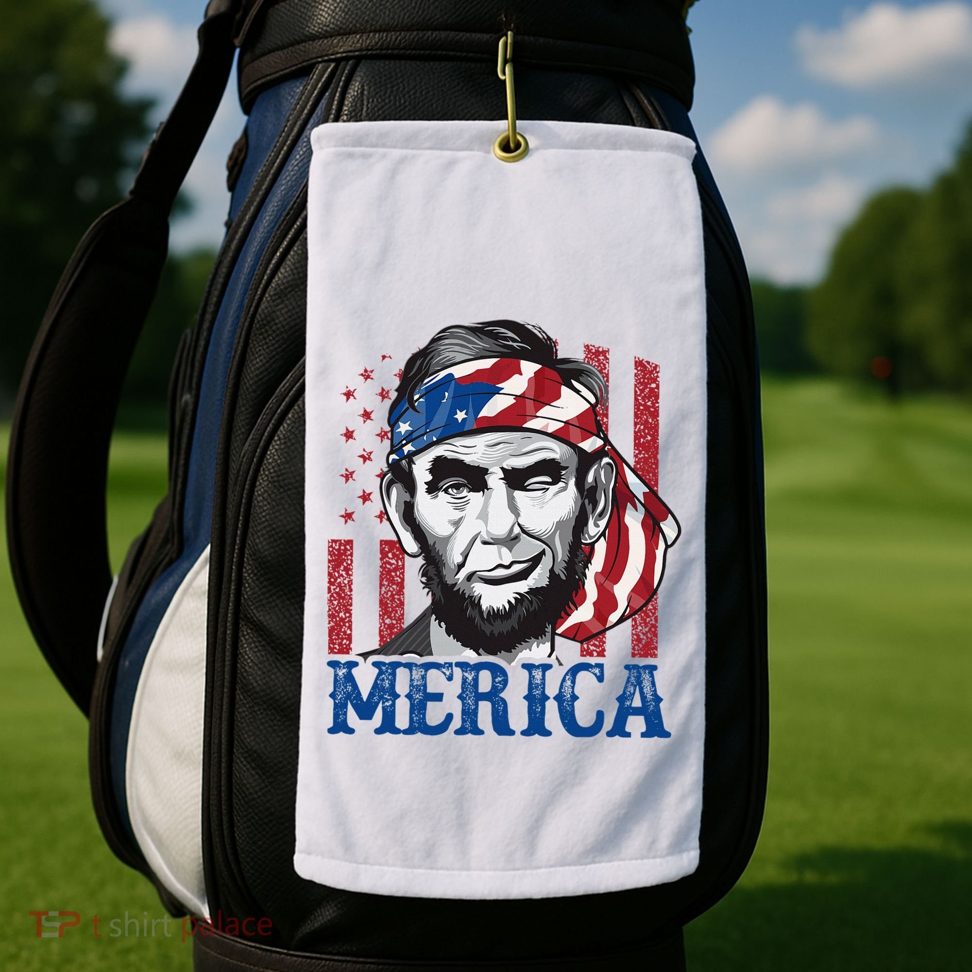 Merica Abraham Lincoln American Flag Golf Towel