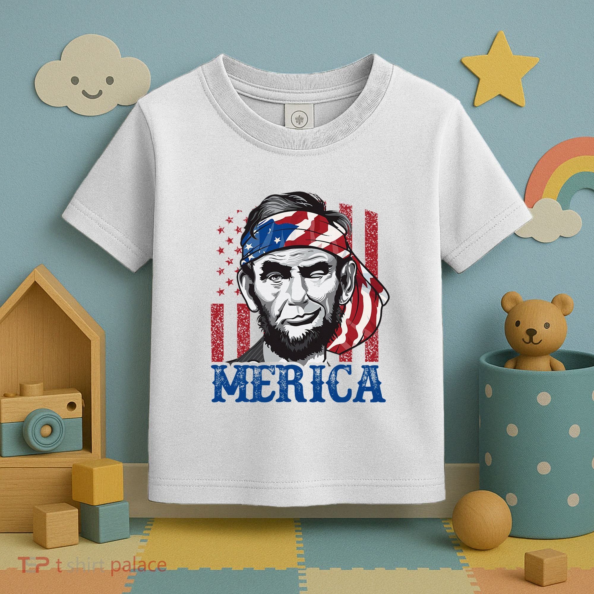 Merica Abraham Lincoln American Flag Toddler T-Shirt