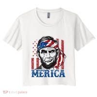 Merica Abraham Lincoln American Flag Women's Crop Top Tee thumb 0