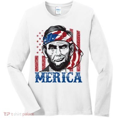 Merica Abraham Lincoln American Flag Women's Long Sleeve Shirt