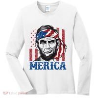 Merica Abraham Lincoln American Flag Women's Long Sleeve Shirt thumb 0