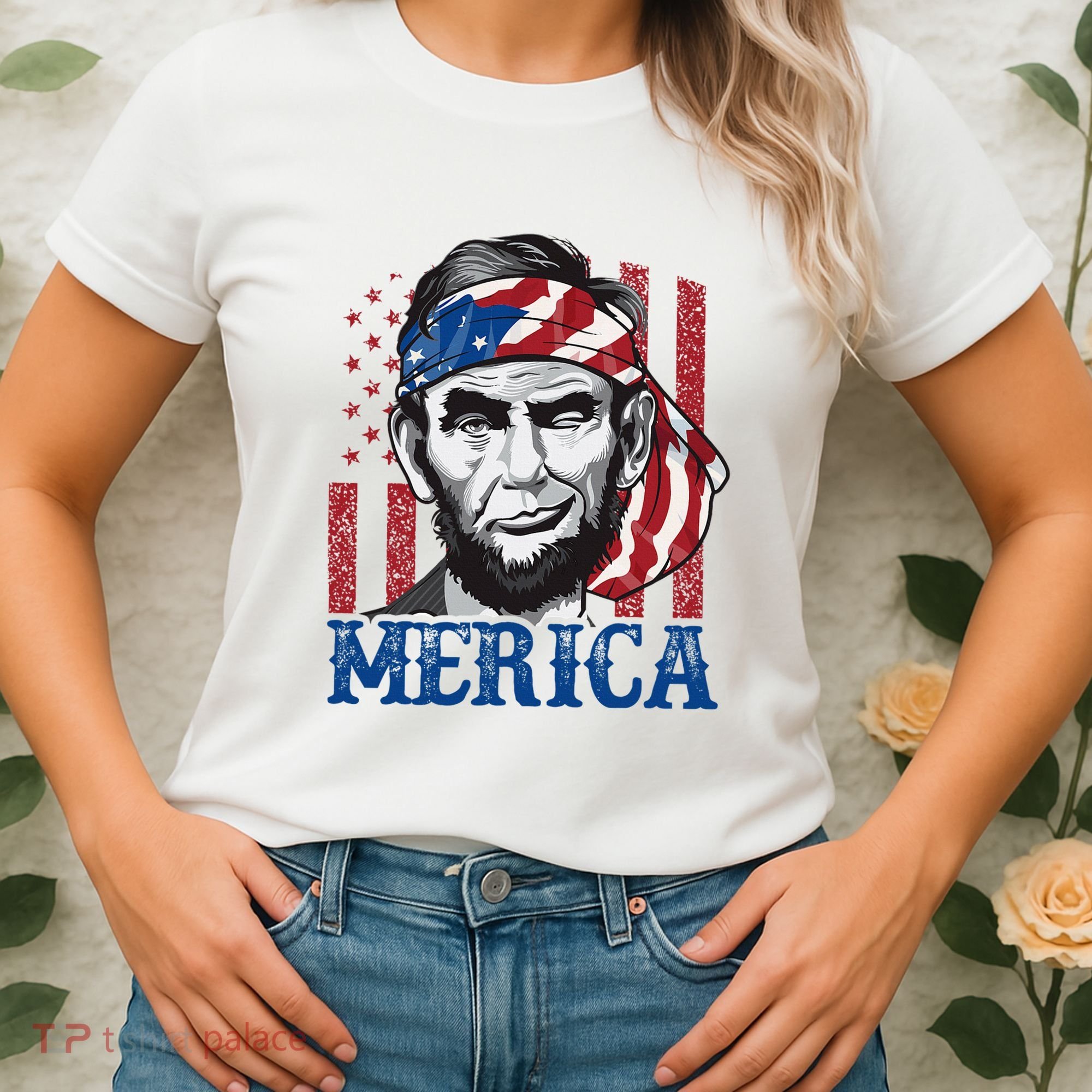 Merica Abraham Lincoln American Flag Women's T-Shirt