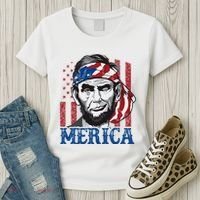 Merica Abraham Lincoln American Flag Women's T-Shirt thumb 3
