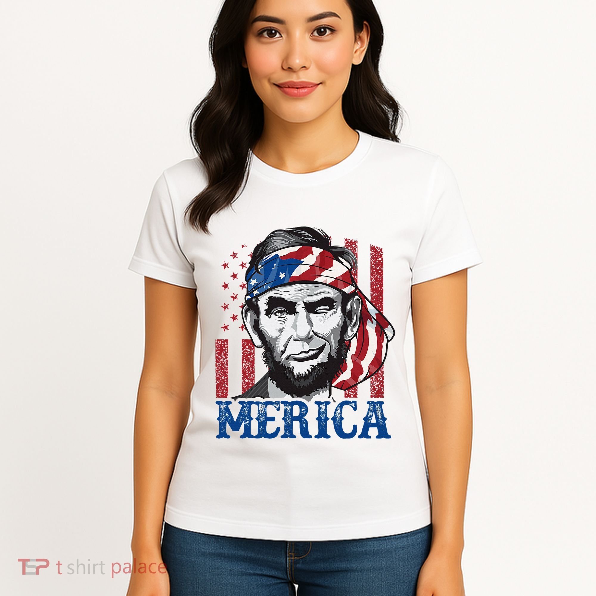 Merica Abraham Lincoln American Flag Women's T-Shirt