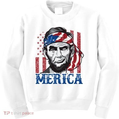 Merica Abraham Lincoln American Flag Kids Sweatshirt