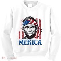 Merica Abraham Lincoln American Flag Kids Sweatshirt thumb 0